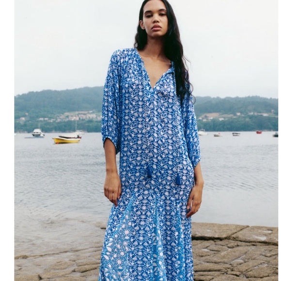 Zara Dresses & Skirts - Zara Blue Print Maxi Dress